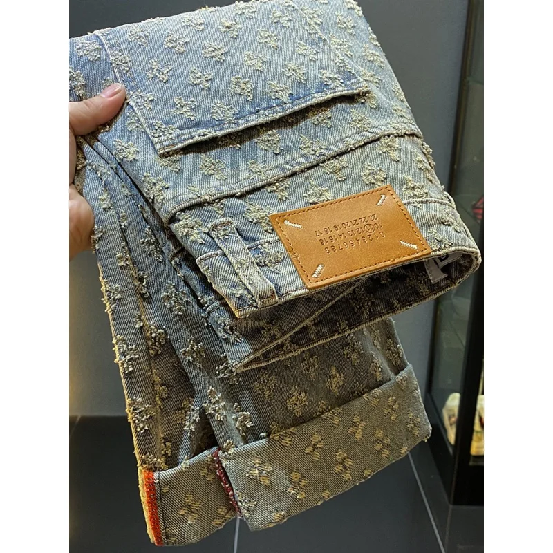 2024new high street jeans men's fashion fashion brand Korean style all-match casual street loose straight wide-leg pants