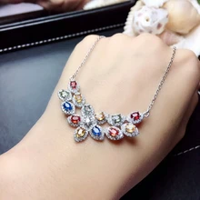 

[MeiBaPJ]Very Rare Natural Coloured Sapphire Flower Pendant Necklace with Certificate 925 Pure Silver Fine Jewelry for Women