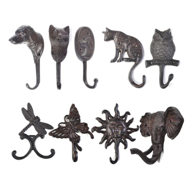 1pc Rustic Cast Iron Hook Dog/Cat/Owl/Dragonfly/Butterfly/Sunlight/Elephant  Hanger Wall Mounted Key/Coat/Towel Decor Kitchen - AliExpress