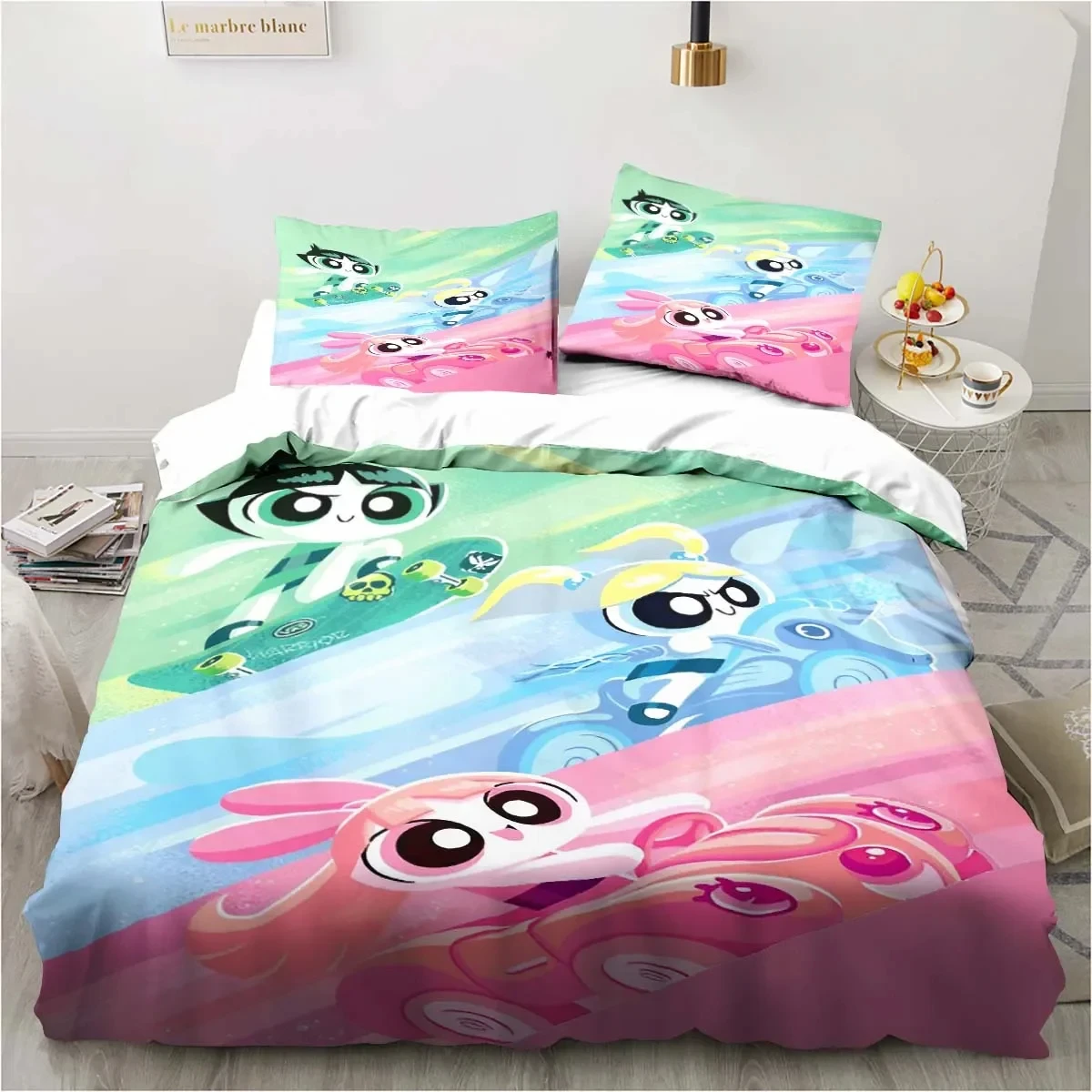 Anime Powerpuff Cute Grils Cartoon Bedding Set Duvet Cover Bed Set Quilt Cover Pillowcase Comforter king Queen Size Boys Adult 4