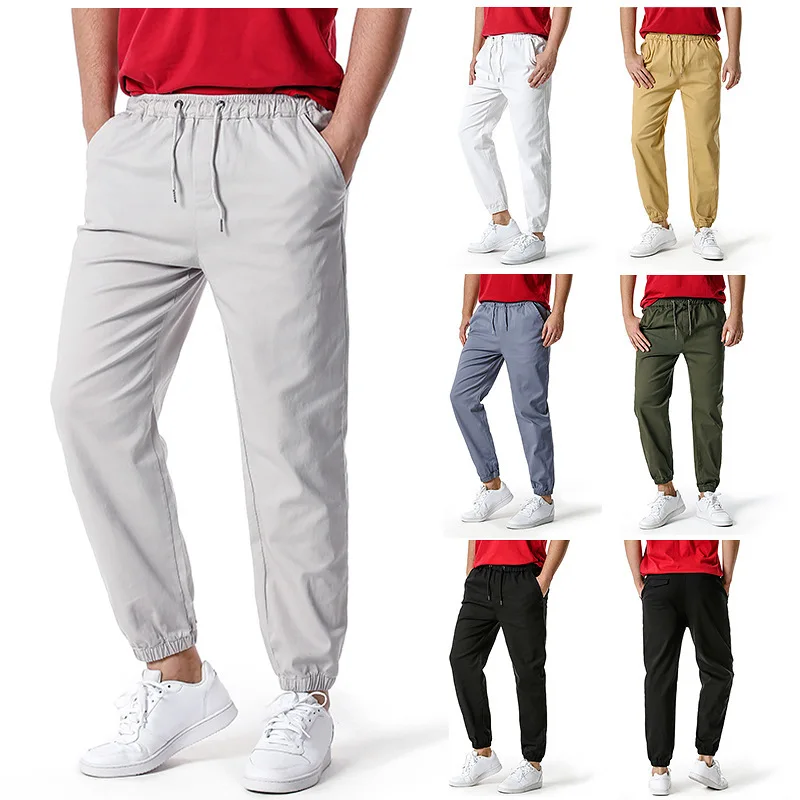 

2022 New Men Trousers Sport Casual Solid Color Waist Rope Joggers Micro Stretchable Straight Outdoor Daily Exercise Pants