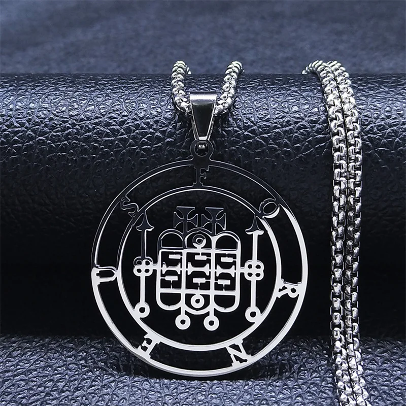 72 Dämonensiegel FORNEUS Edelstahl-Halsketten Statement Damen Silberfarbene Runde Halskette Schmuck Colares Feminino N3342S03 – Detail 2