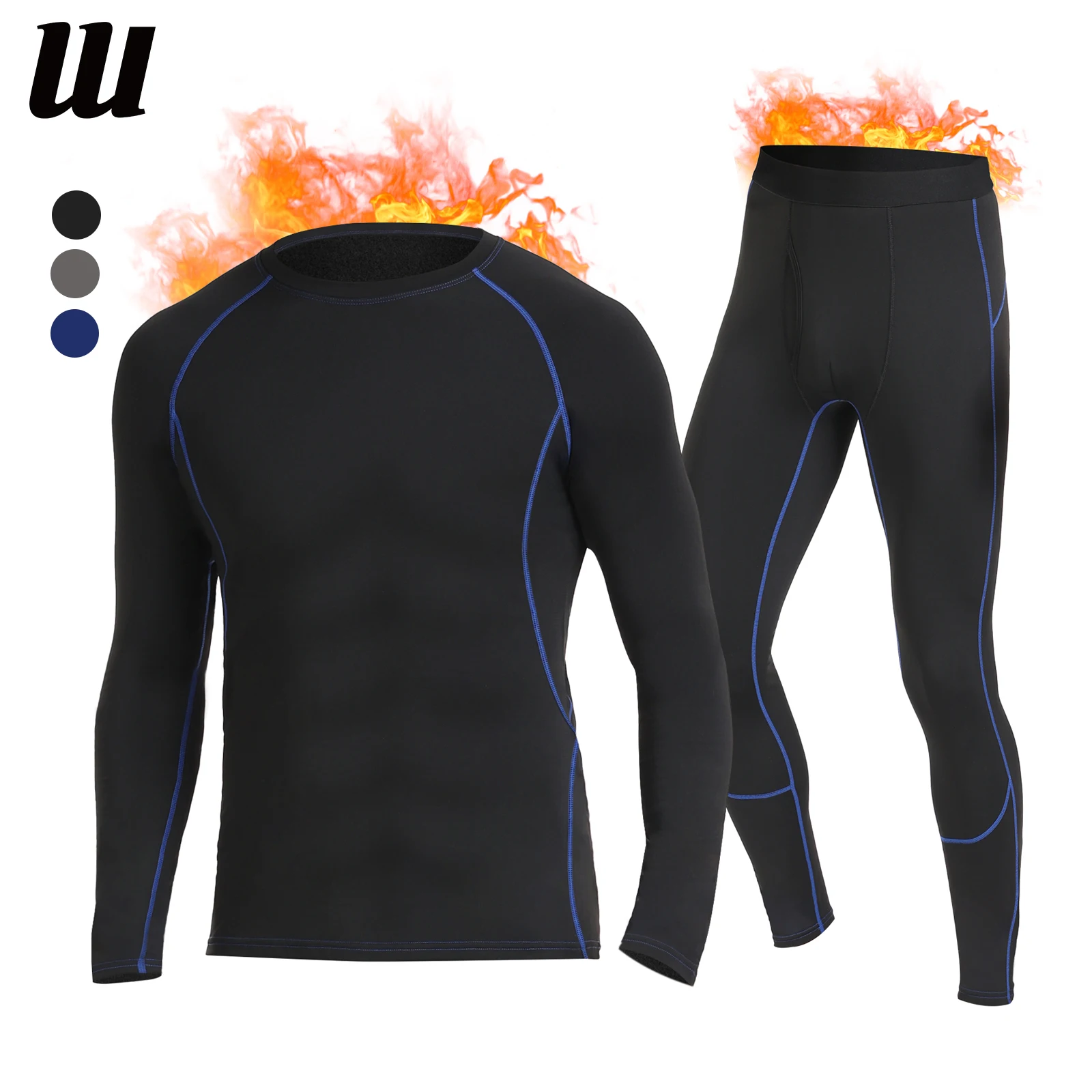 Men's Thermal Underwear Set Fleece Lined Base Layer Thermals Top Bottoms  Winter Long Sleeve Long Johns for Workout Skiing Hiking