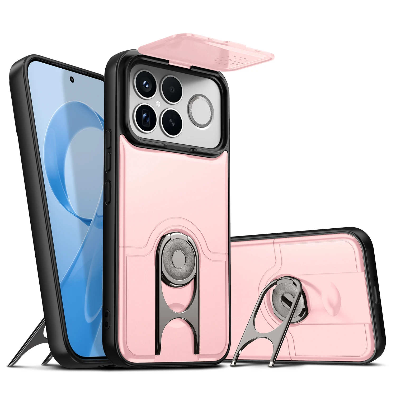 Ultimate Flip Lens Protective Case with Hybrid Shockproof Armor and Ring Holder Stand – Enhanced Durability Cover