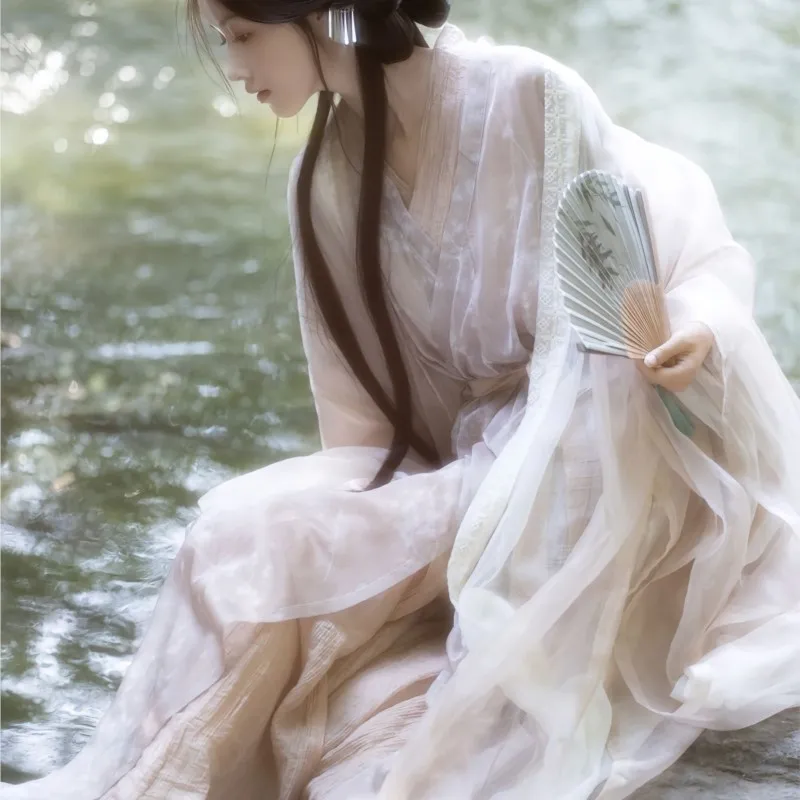 Han Chinese Clothing New Song Style Traditional Cross Collar Long Shirt Fairy Flowing Ancient Cold Feeling Flow Skirt