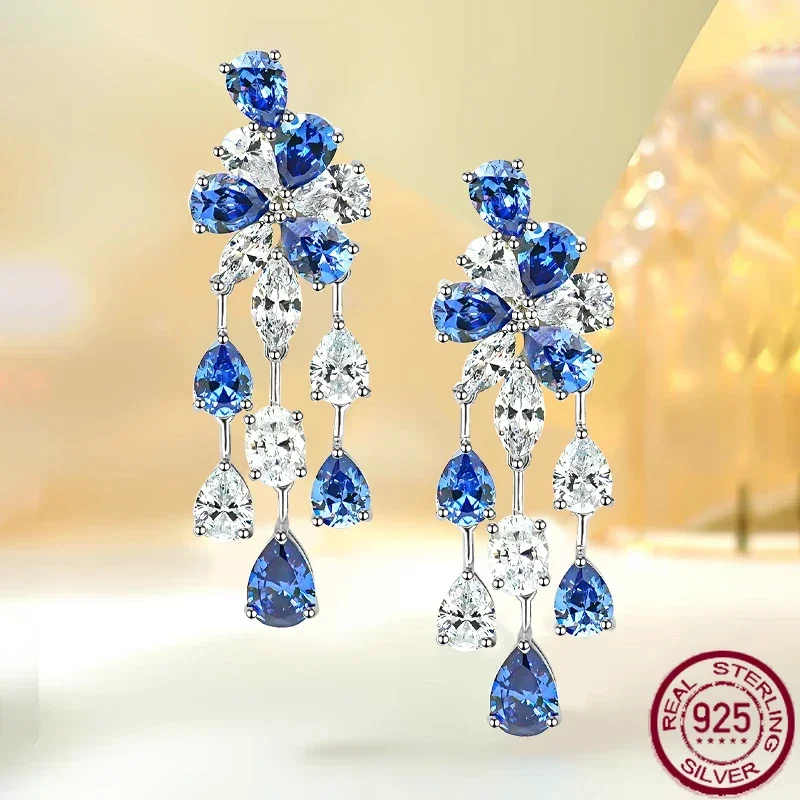 New Fashion Droplet Flower Earrings 925 Sterling Silver Luxury Small Design Wedding Jewelry Wholesale in Europe and America