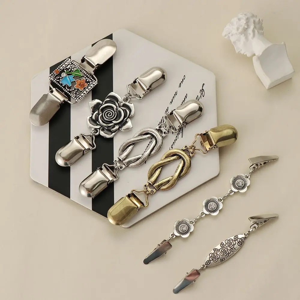 Retro Women Cardigan Sweater Blouse Shawl Clips Shirt Collar Flower Pattern Duck Clip Clasps