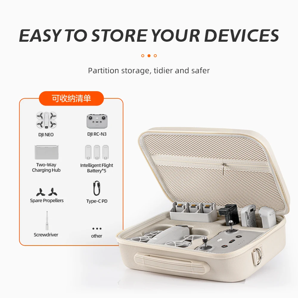 JINGNE Carrying Case for DJI NEO Combo Storage Bag Drone Accessories Hard Shell Travel Box PU Leather Splash-proof Shouder Bag