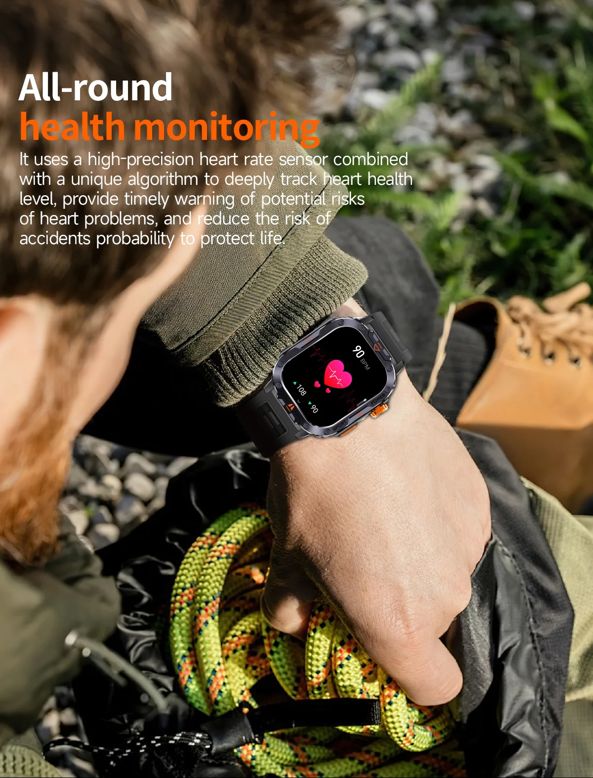 Montre connectée NX20 avec grand écran 2 pouces, lecture de musique locale, lampe torche, Bluetooth, appels IA et commande vocale, idéale pour les hommes et les activités de plein air._voghion.com