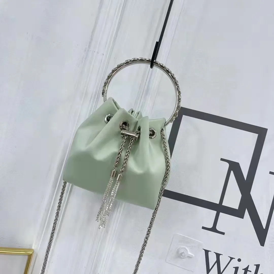 Lady Purses WOMEN BAG High Quality Silk Bucket Bags Diamonds Female Shoulder Tassels Chains Handbags For Women Crossbady Bag