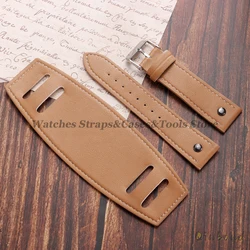 Vintage - Style PU Leather Watch Strap - Black & Dark Brown Adjustable Sport Bracelet - 22mm (Light Brown)