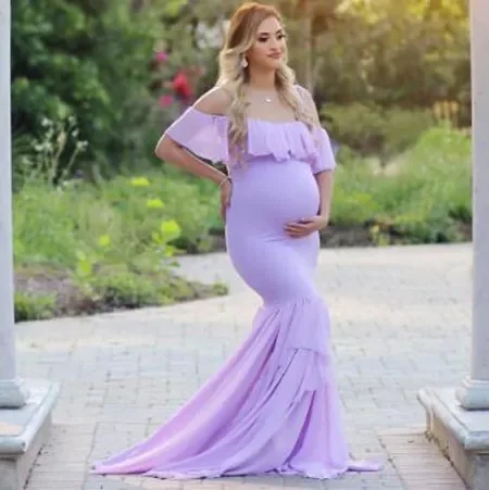 

Maternity Sling Shoulderless Trailing Dresses For Photoshoot Photo Pregnancy Photography Props Fashion Sexy Cotton Maxi Dress