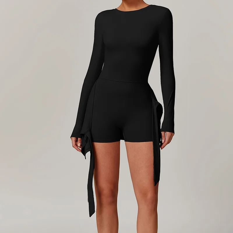 Womens Fake Two Piece Anti-Slip Slimming Sports Yoga Dress Tennis Workout Sexy Back Tie Waist Dress Gym Trainning SportsWear