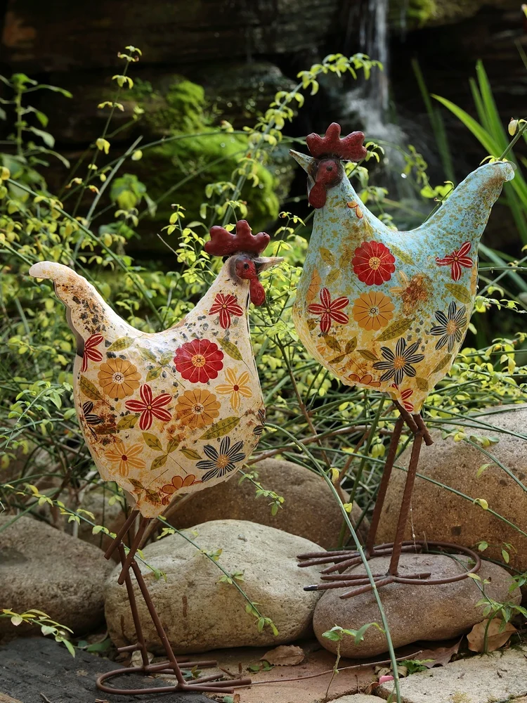 소박한 미국식 철제 수탉 장식품 화려한 꽃 빌라 정원 마당 바닥 장 상품 장식 액세서리