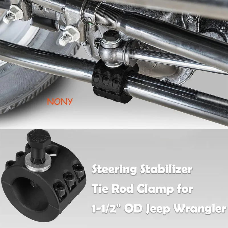 Steering Stabilizer Tie Rod Clamp (1-1/2" OD Tube) with Steering Stabilizer Relocation Bolt for Jeep Wrangler JK JL JT 2007-