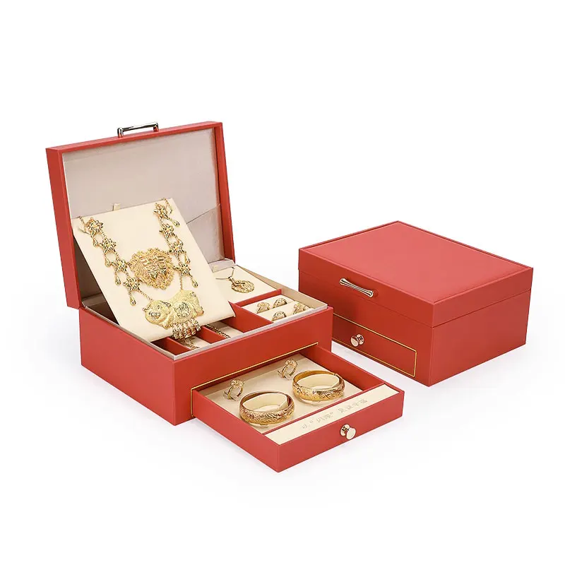Threegoldjewelryboxhardwarejewelrystorageboxweddingdowry