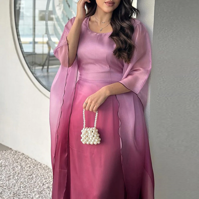 التدرج المطبوعة فضفاضة المرأة مأدبة فستان أنيق س ا...