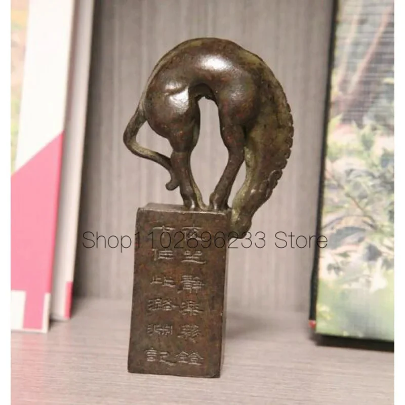 

bronze Horse Seal Drinking Water Statue Sculpture Tabletop Figurine Decor Gifts