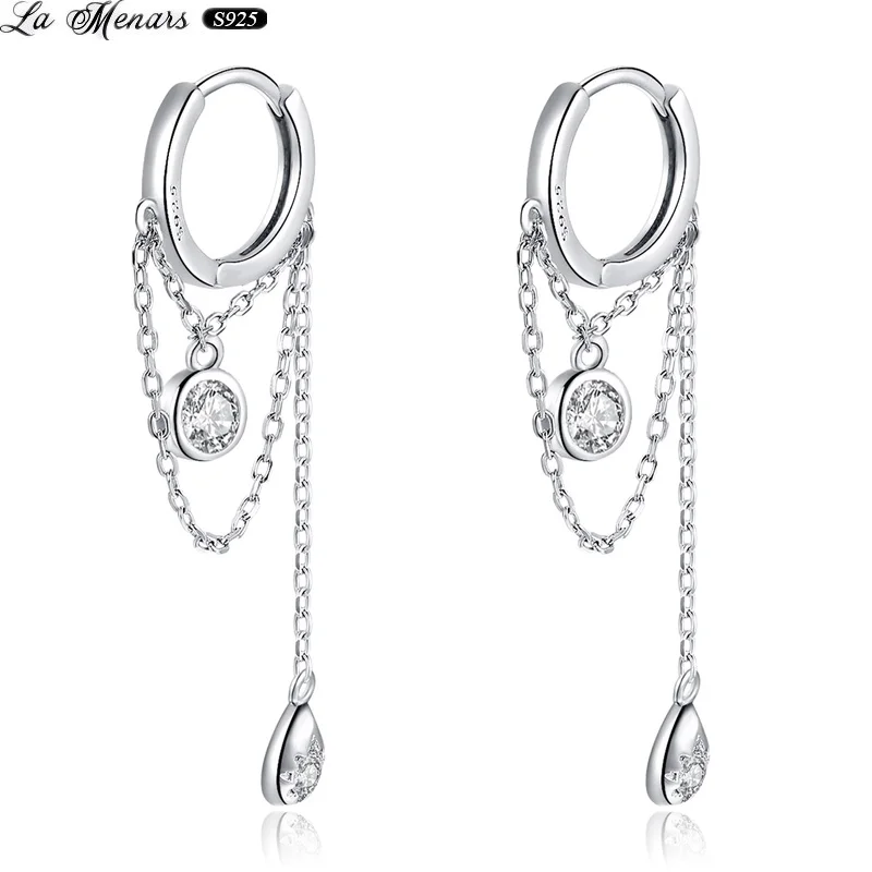 

La Menars CZ Drop Dangle Earrings for Women 2022 Original European Style 925 Sterling Silver Jewelry with Link Chain