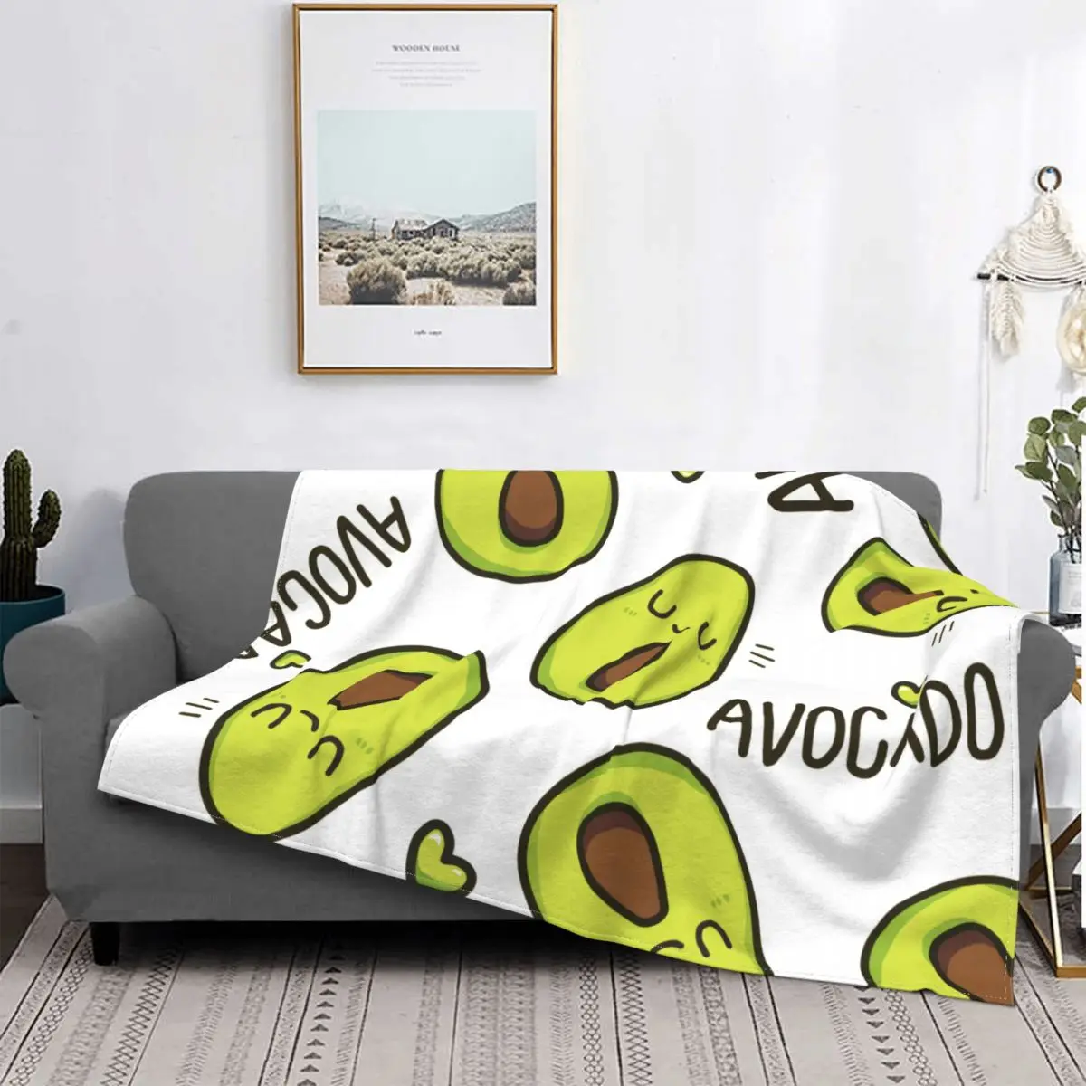 

Kawaii Cartoon Avocado Sleep Fleece Blanket Avocados Lover Funny Throw Blanket for Home 200x150cm