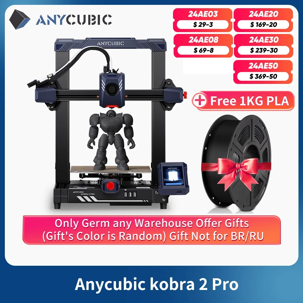 ANYCUBIC KOBRA 2 Pro, 3d프린터,  자동 레벨링 기계, FDM PLA 압출기, 휴대용 전문 3D DIY 프린터, 500 mm/s, 고정밀 이력서 인쇄, 가정, 교육, 학생 