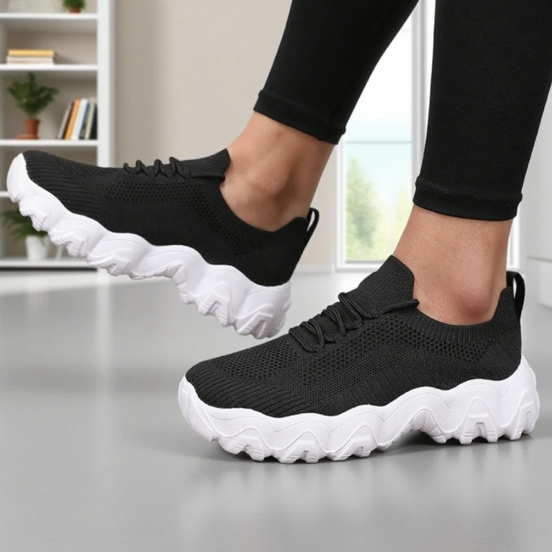 Fashionable Women's Running Shoes Breathable Light Fabric Wavy Sole Thick Sole Shoes Neon Pink 2025 Hot Selling Women's Sneakers