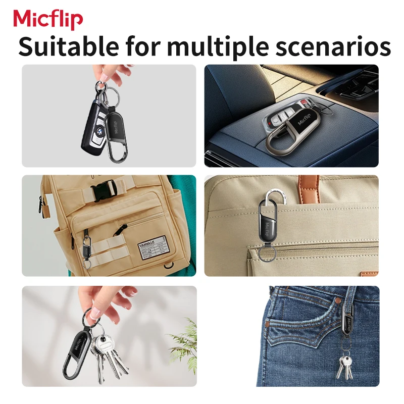Micflip Smart Carabiner key chain Keyring with Find My tracker to attach Car key chain fob for Apple ios