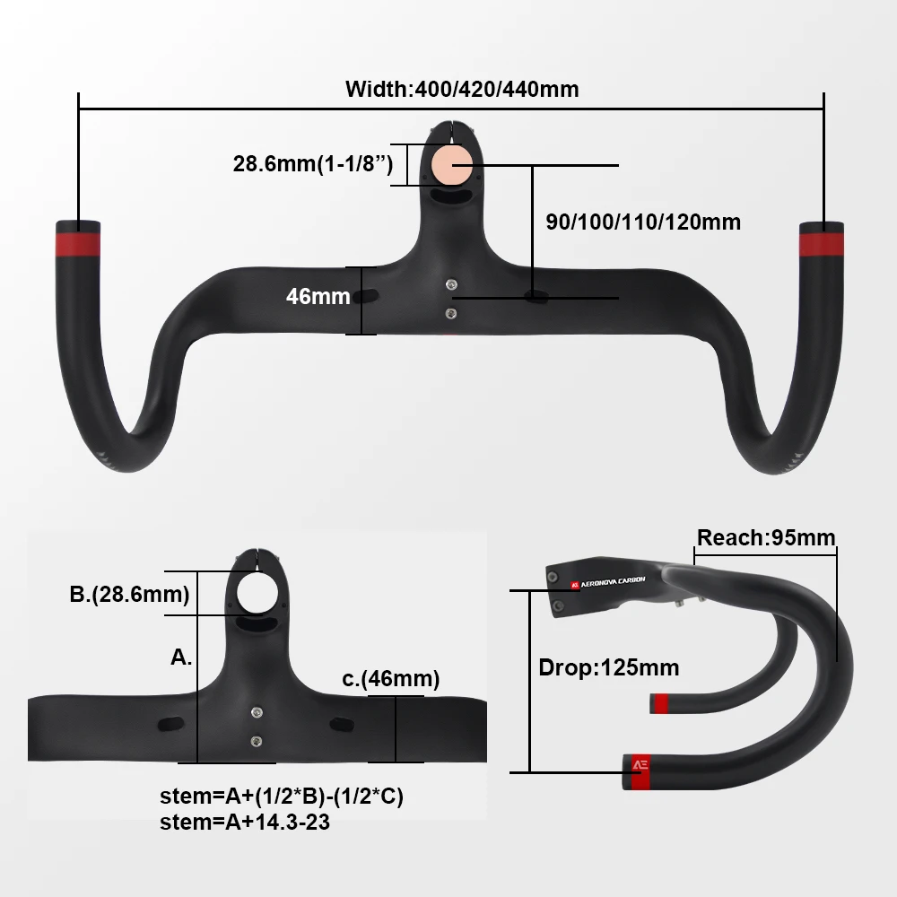 Bicycle Speed Integrated Handlebar 28.6mm Full Inner Routing Flat Design 400/420/440mm Carbon Drop Handle Bar bicycle handlebar