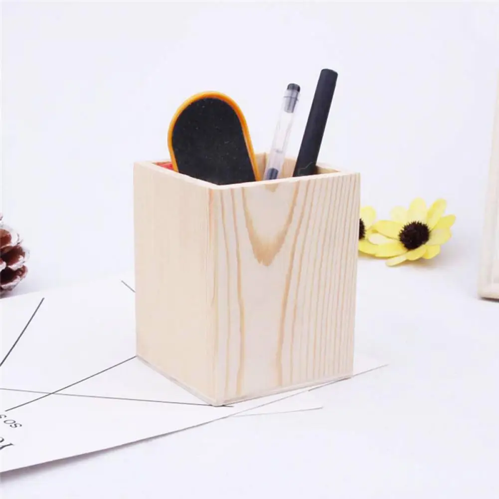 DIY Wooden Pencil Pen Holder Desk Organizer Storing Erasers Paper Clips Pens Organizer Makeup Brushes Wooden Pens Pencil Holder