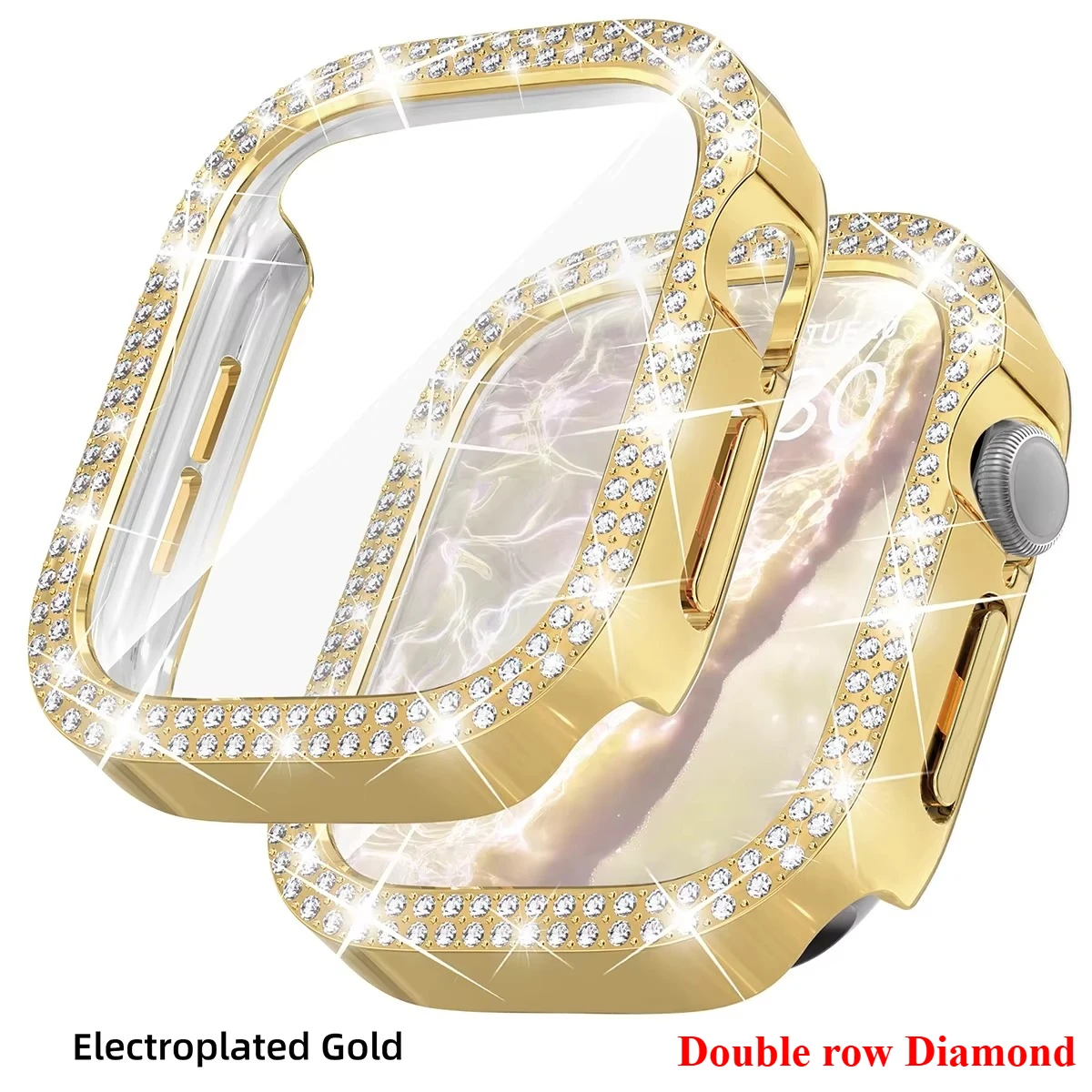Luxury Bling Diamond PC Watch Case with Tempered Glass Screen Protector Bumper