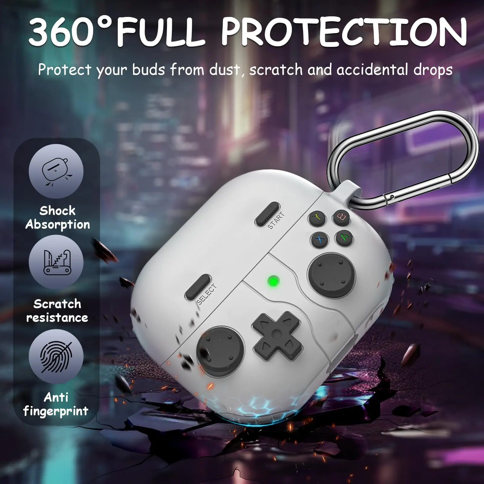 Game Player Design Protective Earphone Case with Carabiner & Lanyard