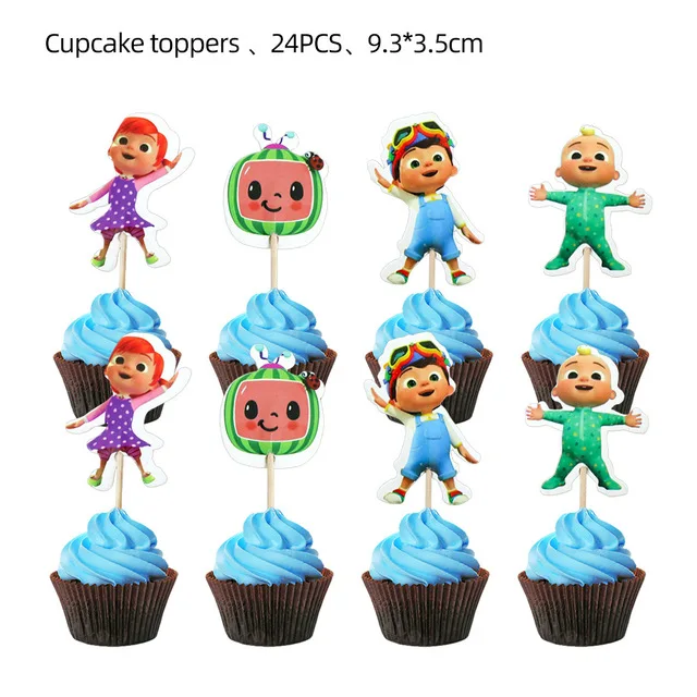 Cartoon JJ Melon Birthday Party Set - Disposable Tableware Decorations Balloons Cake Topper