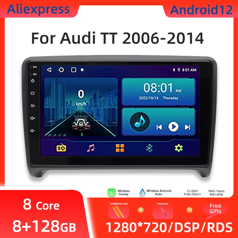 Uckazy 8 Core 1 Din Android 12 Car Multimedia Player For Audi Tt Mk2 8J 2006 2007 2008 2009 2010 2011 2012014 Radio Stereo Audio Head Unit Gps Navigat