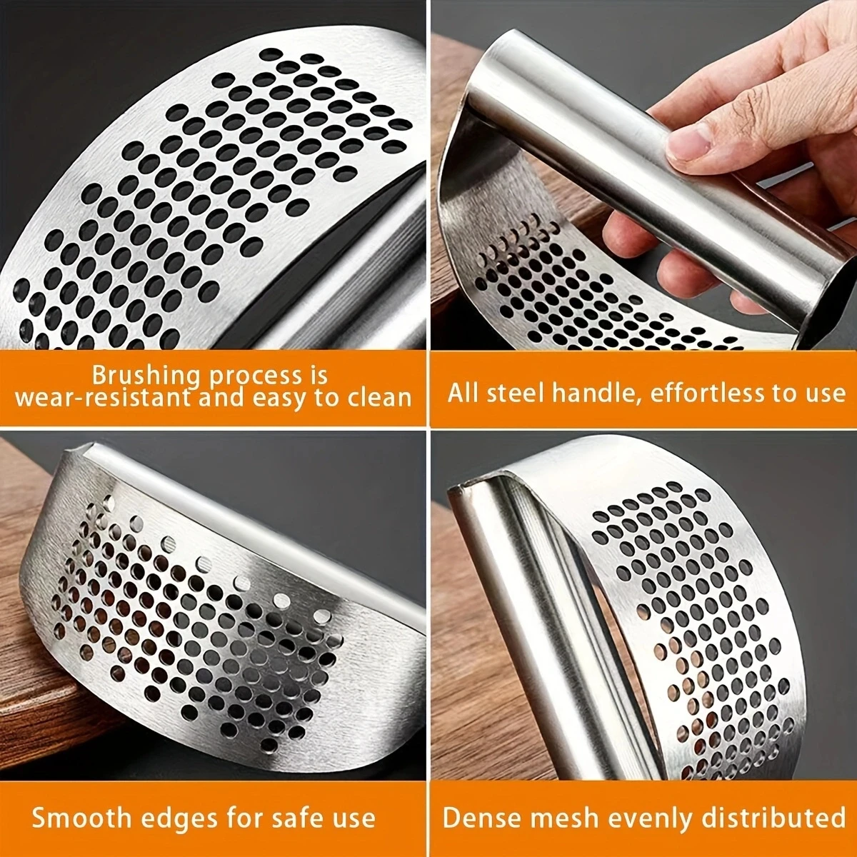 Stainless Steel Garlic Press Manual Mincer Tools Curve