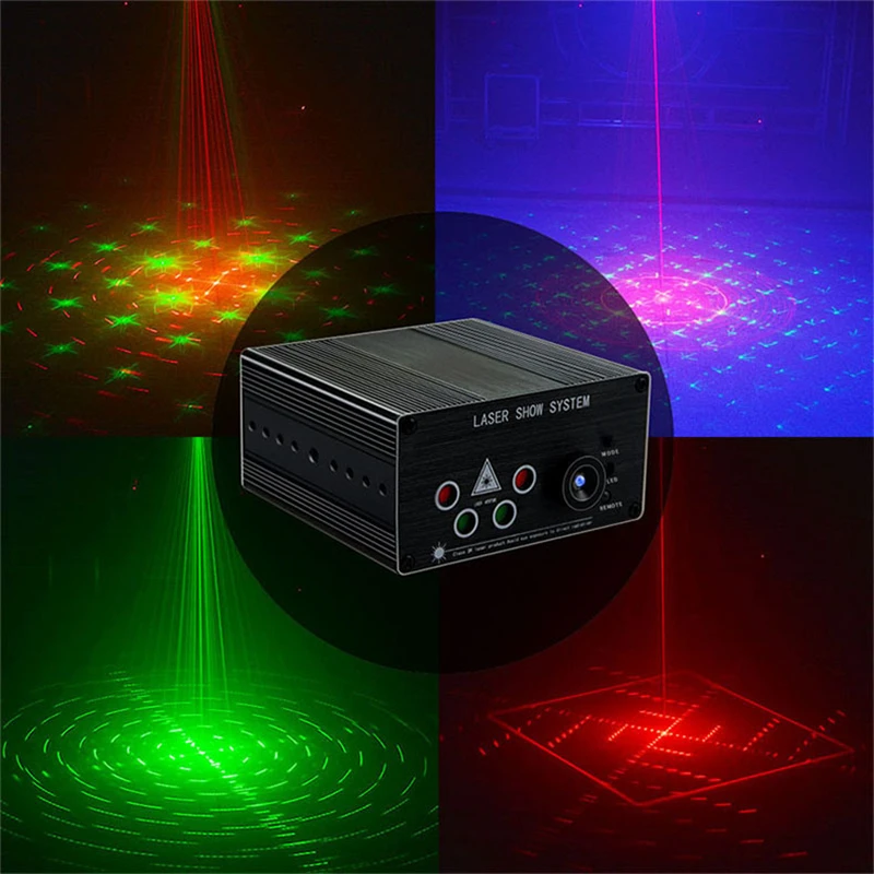 Фото Новый лазерный мини-проектор RGB с 48 узорами, освещение для диджея, дискотеки, вечеринки, музыки, лазерный сценический свет со светодиодным синим рождественским светом №1