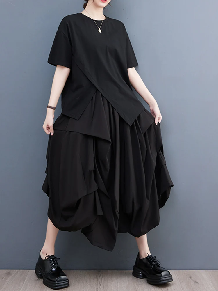 2025 Spring Summer Black Vintage High Elastic Waist Draped Wide Leg Pants Women Loose Casual Pocket Fashion Ladies Trousers