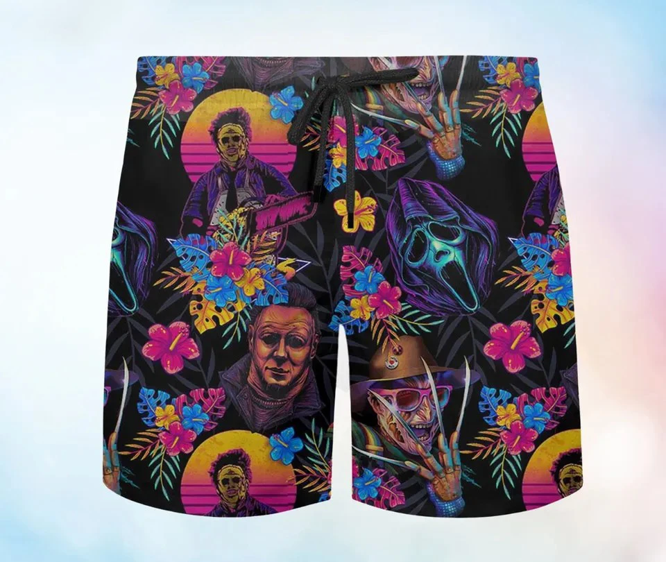 2024 Men's Shorts Summer Shorts Casual Shorts Pocket Drawstring Horror Movie Breathable Short Fashion Streetwear beach pants 2
