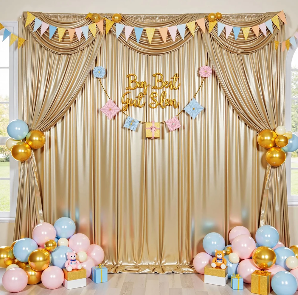 Goldfarbener Pailletten-Hintergrundvorhang, knitterfrei, schimmernde Rückseite, Tropfenvorhänge für Fotografie, Geburtstag, Hochzeit, Babyparty, Weihnachtsdekoration – Detail 11