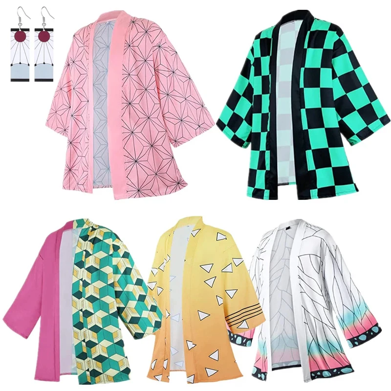 

Anime Clothes Demon Slayer Anime Cosplay Costume Kimetsu No Yaiba Haori Kimono Agatsuma Zenitsu Kochou Shinobu Summer Coat Shirt