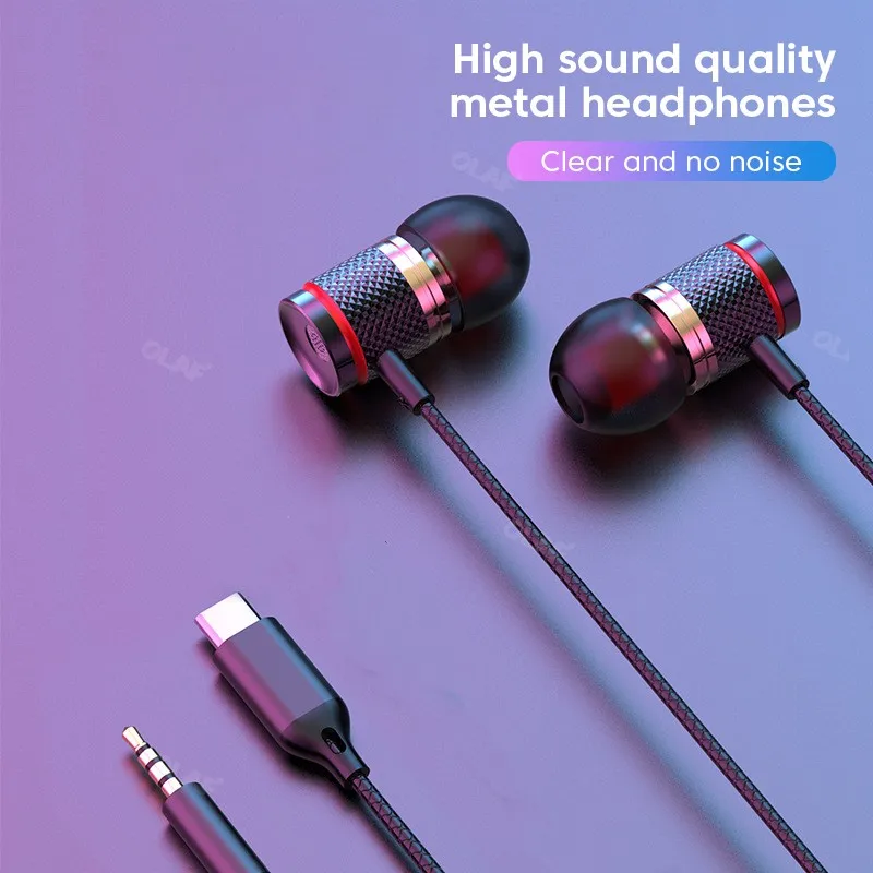 OLAF Wired Headphones DAC Type-C 3.5mm Headset 9D Bass Stereo Earbuds In-Ear Handsfree Earphones For Samsung S20 S10 Xiaomi POCO 2
