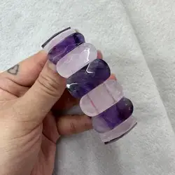 Natural Agate and Fluorite Strawberry Crystal Bracelet - Elegant Gift Jewelry Bangle (Amethyst mix rose)
