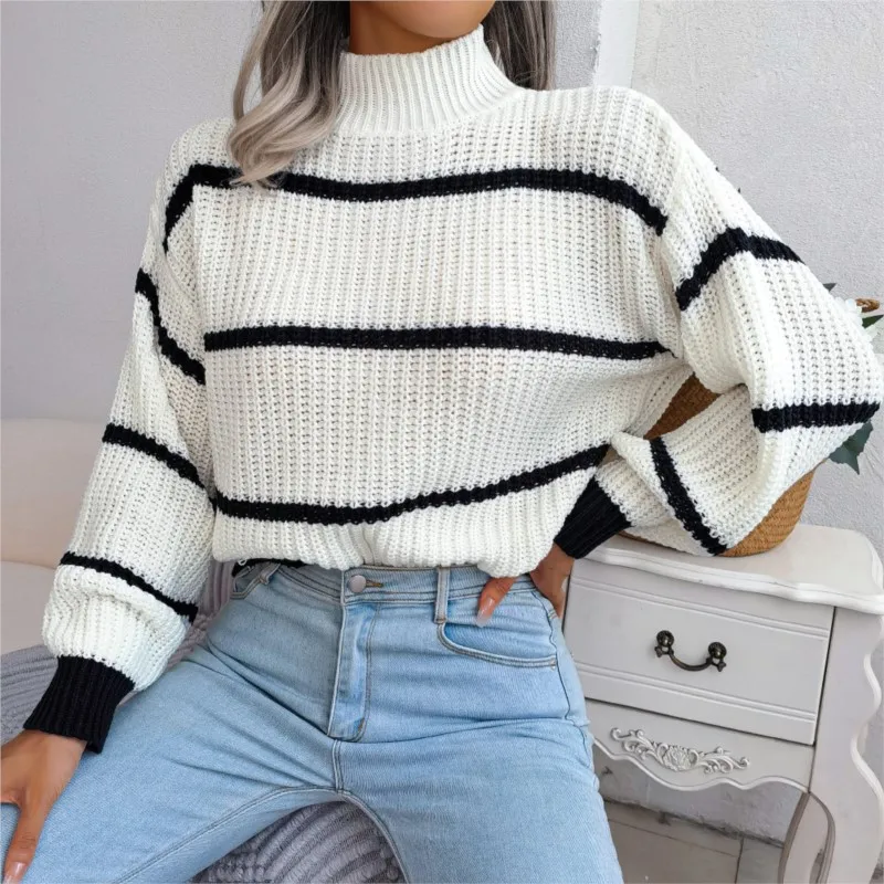 

Harajuku Knit Sweaters Women Striped Knitwear Streetwear Vintage Patchwork Jumpers Leisure Street Casual Pullovers 2023 New