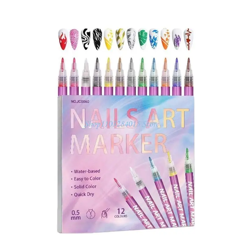 네일 페인팅을위한 12 아트 펜 아크릴 페인트 펜의 R6FF 팩 크리 에이 티브 프로젝트 여러 가지 빛깔의 세트 높은 정밀도와 빠른 건조