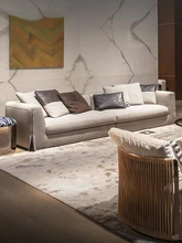  Creative gentleman Italian light luxury villa living room big three or four person leather sofa minimalist cloth sofa 