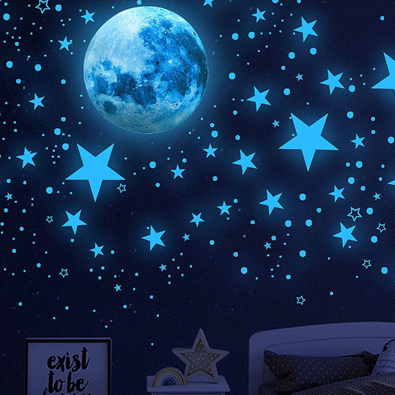 Starry Night Sky Wall Decals 1103pcs Realistic Glow in the Dark Stars and Moon Easy to Apply & Remove for Bedroom luminous wall stickers
