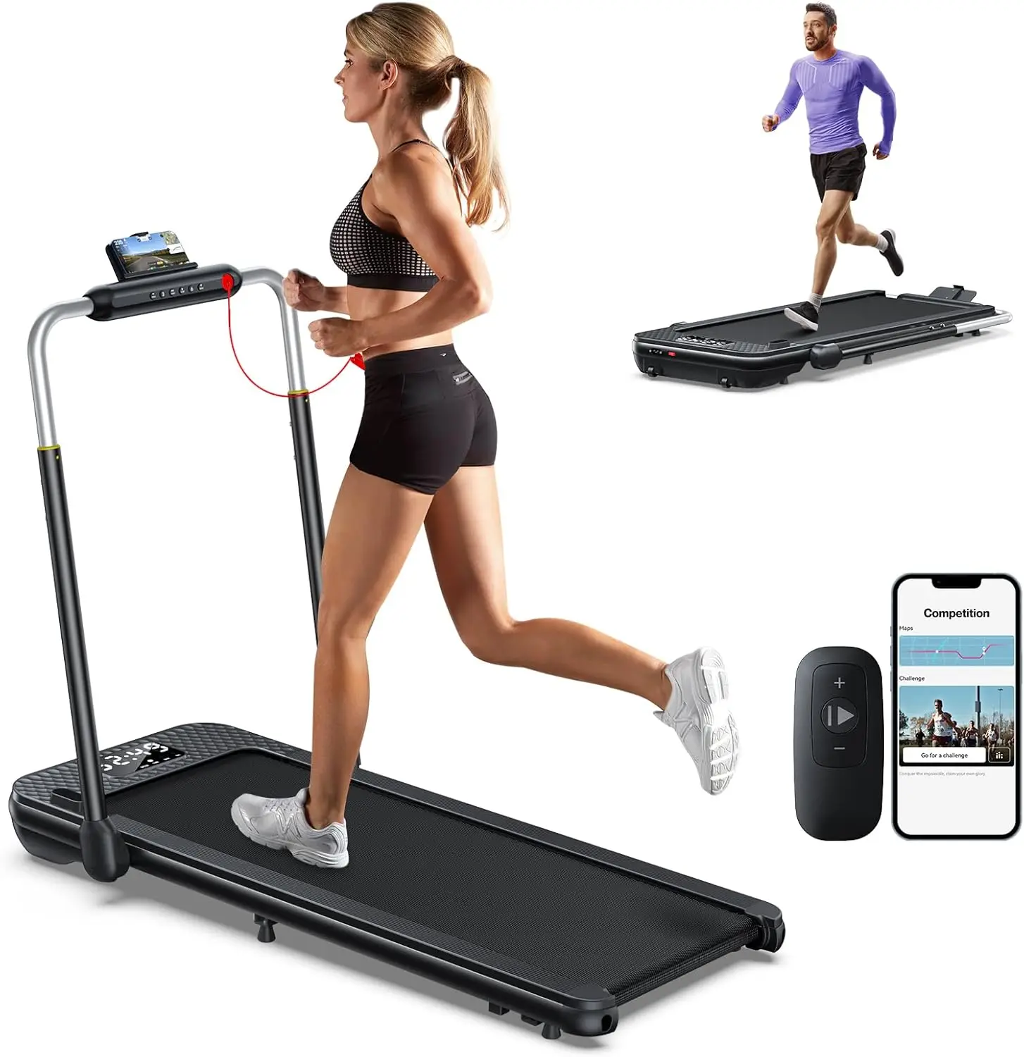 LB Capacity Walking Pad with 12% Incline, Voice Controlled Under Desk Treadmill Works with KIN
