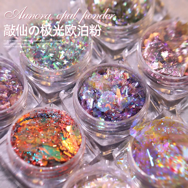 1Pc Aurora Burst Opal Powder Nail Ultra-Sottile Broccato Powder Nail Art Jewelry Glitter Powder Ice Crystal Pigment Dust