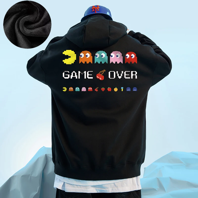 Casual Style Fashion Sweater Hooded Autumn And Winter Literary Trend New Men's Pullover Popular Print And Plush