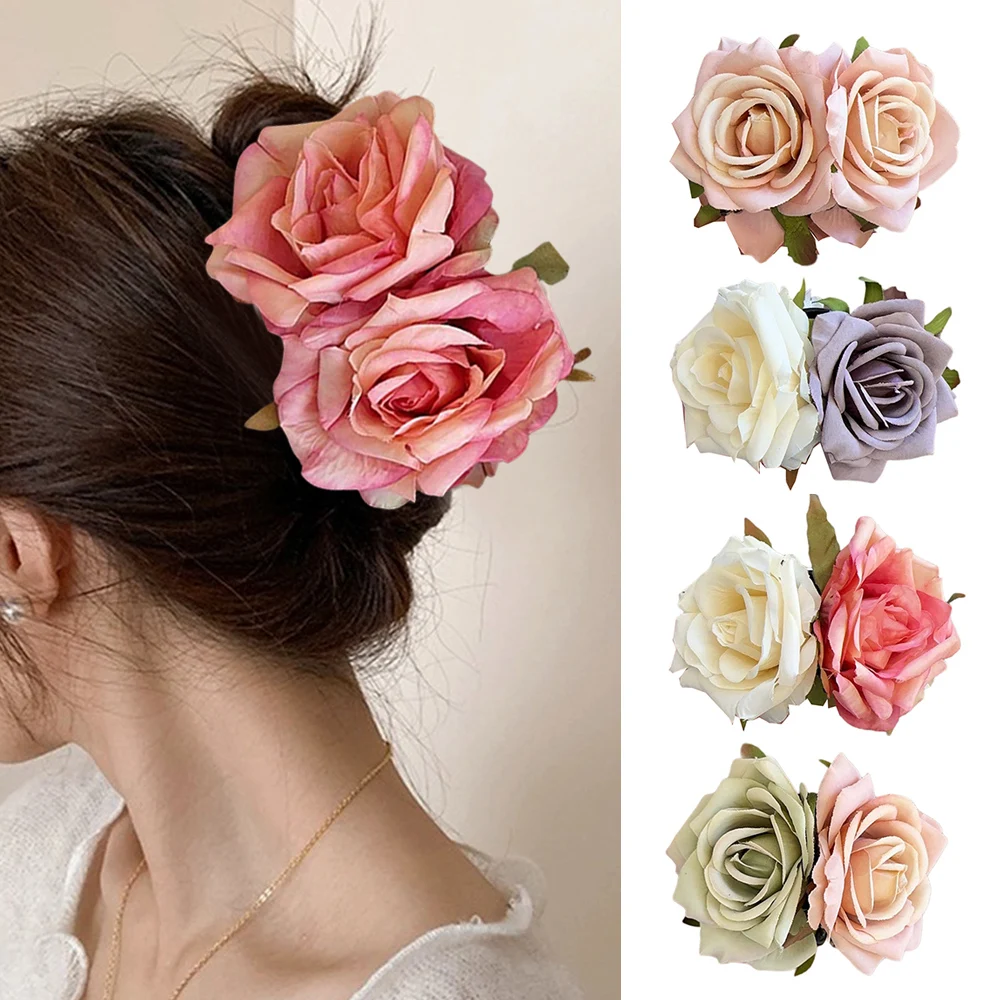 

Fashion Women Bridal Wedding Hair Accessories Simulation Flower Rose Shark Clip 3D Flowers Hair Claw Clip Hair Accessories