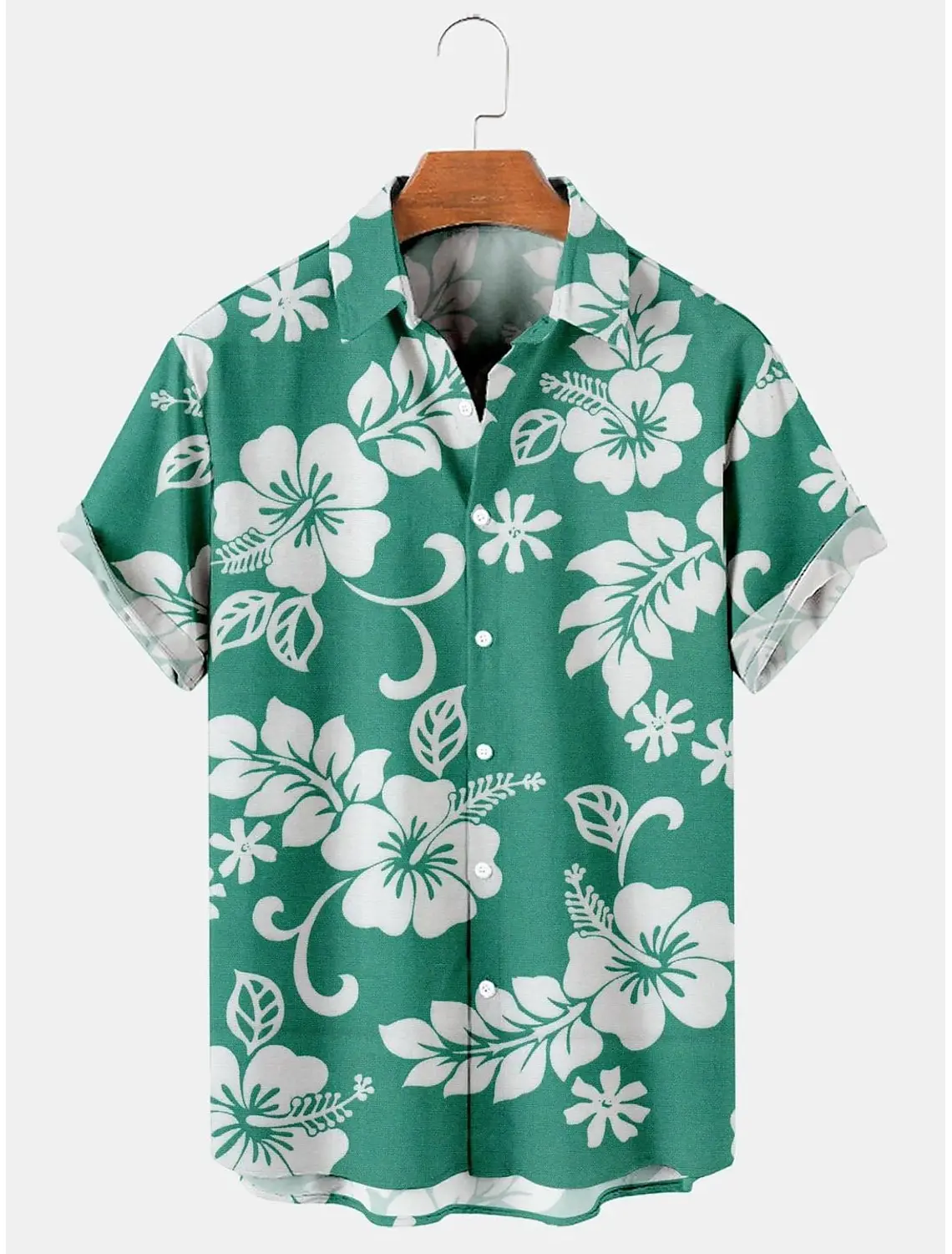 thumbnail image 1 of Camisas hawaianas para hombre con estampado floral Aloha en 3D, manga corta, botones, para uso diario, para playa, 1 of 4